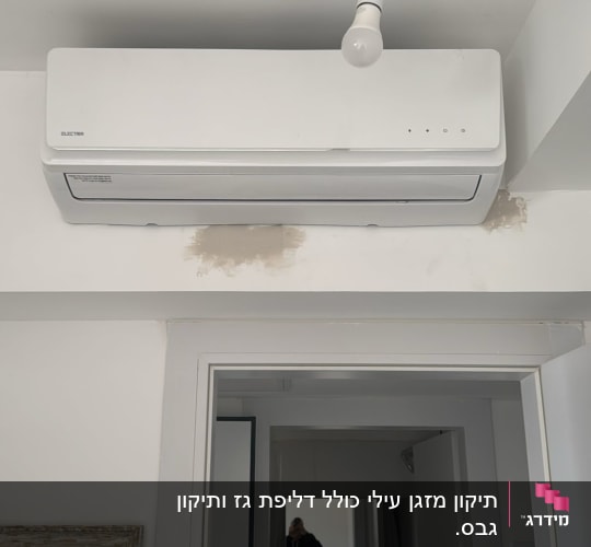 מזגן מותקן על קיר לבן מתחת לתקרה